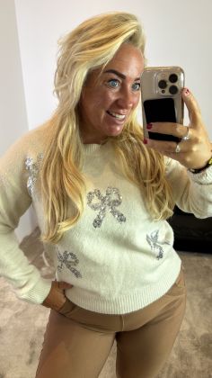 Extra teddy glamour trui Beige