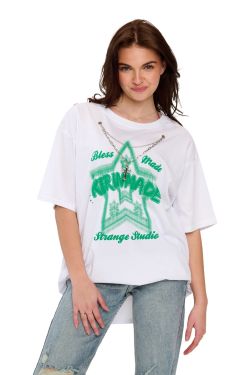 oversized top onesize 8127 wit groen 