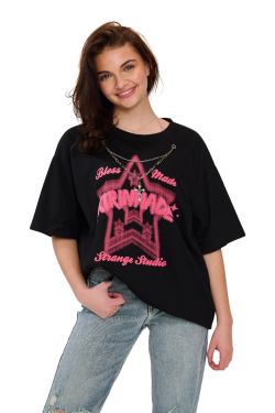 oversized top onesize  8127 zwart roze 