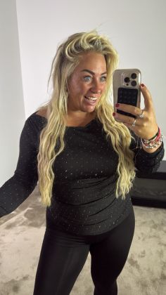 Extra stretch glitter top Zwart