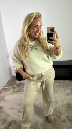 Extra teddy glamour trui Beige