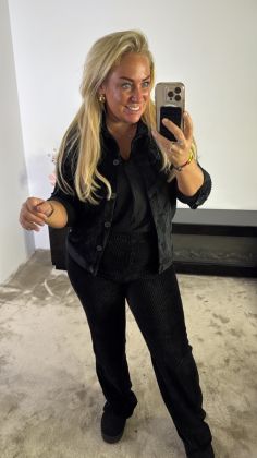 stretch rib broek reb-17150 Zwart