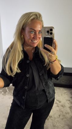 stretch rib blouse reb-1855 Zwart